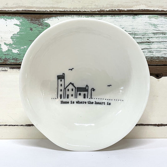 Heaven in Earth Home Bowl - small porcelain dish with black writing and village design