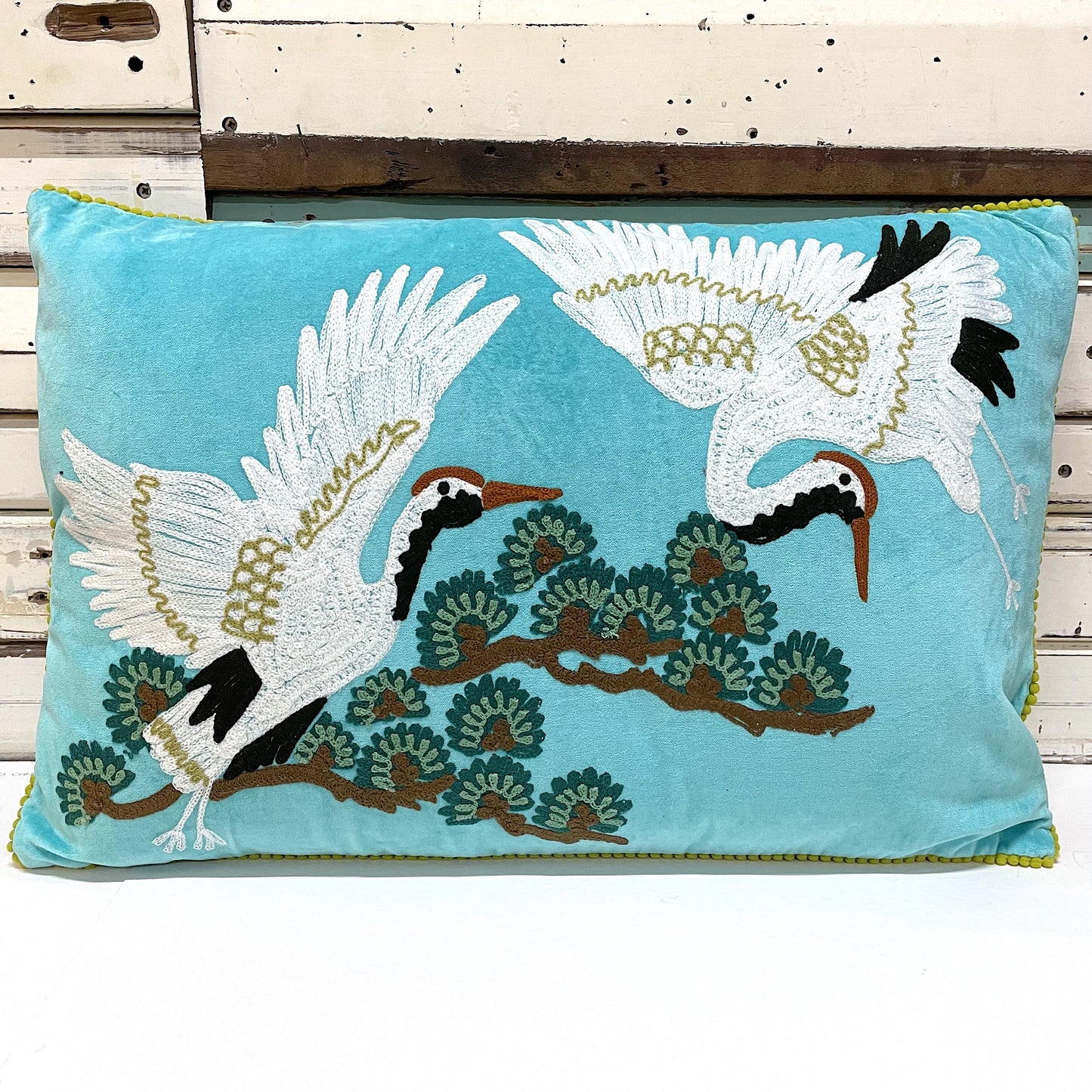 Japanese Crane Aqua Cushion