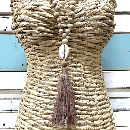 Cowrie Tassel Necklace ~ Dusty Pink