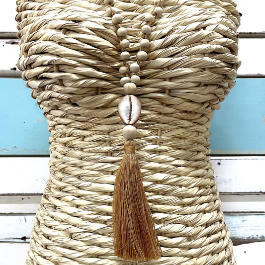 Cowrie Tassel Necklace ~ Mustard