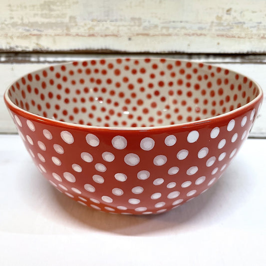 JONES AND CO CERAMIC RED BOWL WITH SPOTS