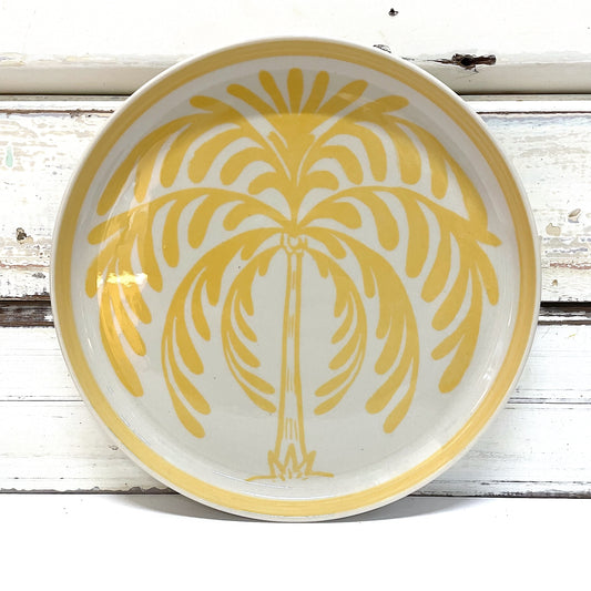 JONES AND CO CERAMIC PLATE ITH YELLOW PALM DESIGN