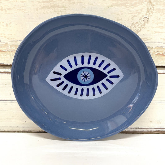 JONES AND CO CERAMIC SL=MALL PLATE WITH BLUE EYE