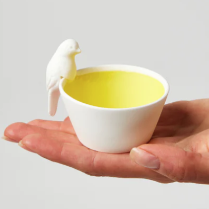 JONES AND CO FINE BONE CHINA MINI BOWL WITH PERCHED BIRD AND YELLOW INNER