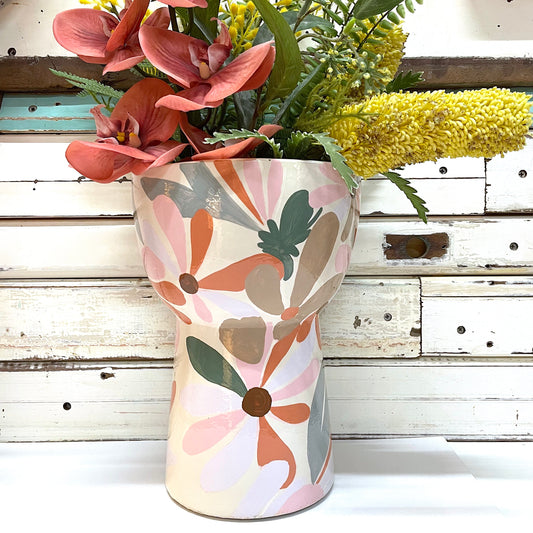 JONES AND CO TALL CERAMIC VASE WITH FLORAL DESIGN