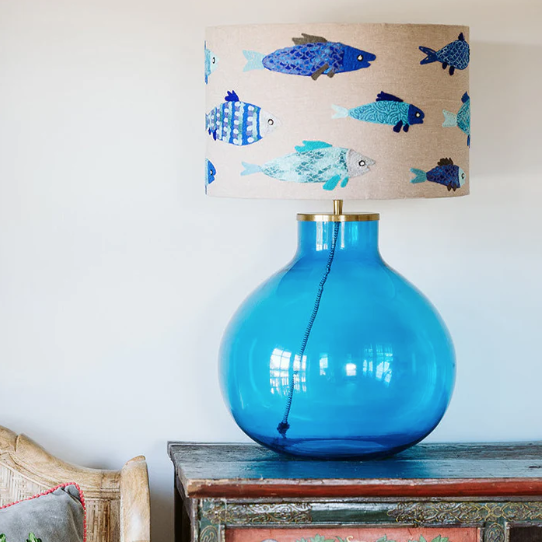 RUBY STAR TRADERS Glass Ball Lamp Base - Blue