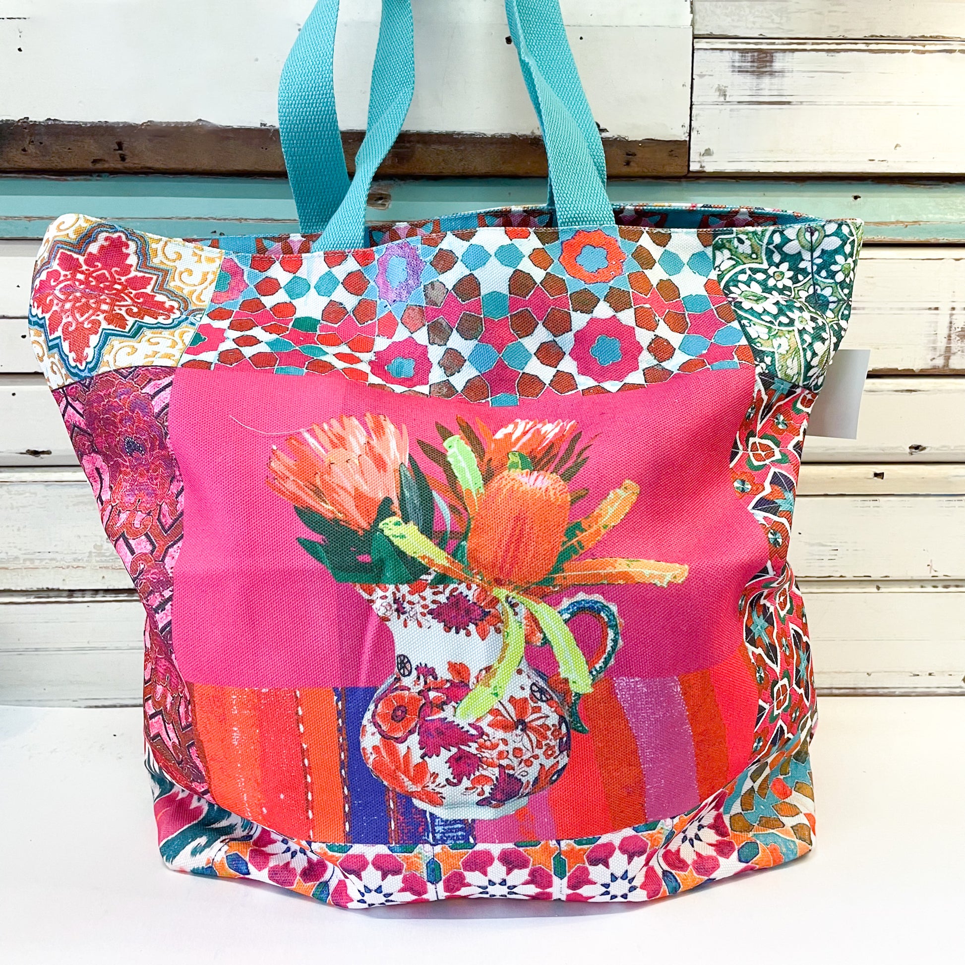 ANNA_CHANDLER_Canvas_Shopping_Bag - wildflower vase bright pink and patterns