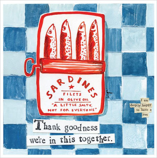 A Little Salty Card handdrawn sardines in tin 