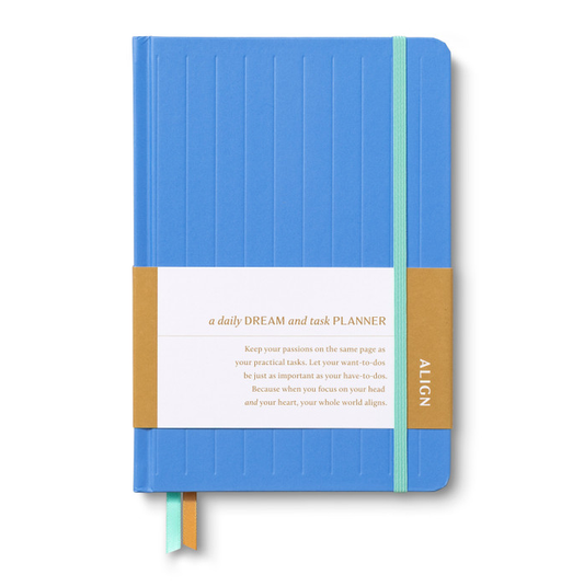 Blue planner with gold and green accents on a white background Align Planner - Dream