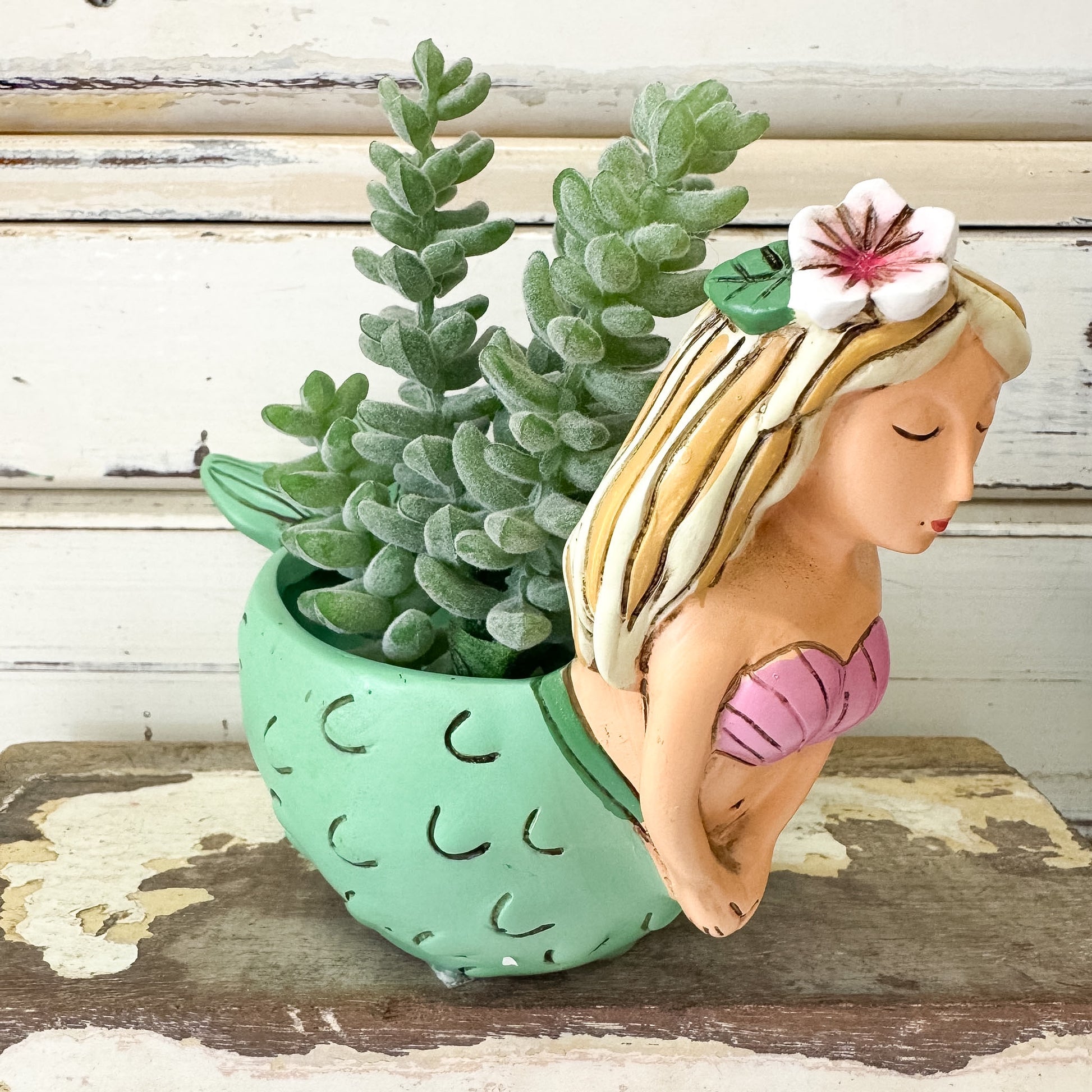 Decorative planter shaped like a mermaid Allen Designs | Baby Mermaid Planter