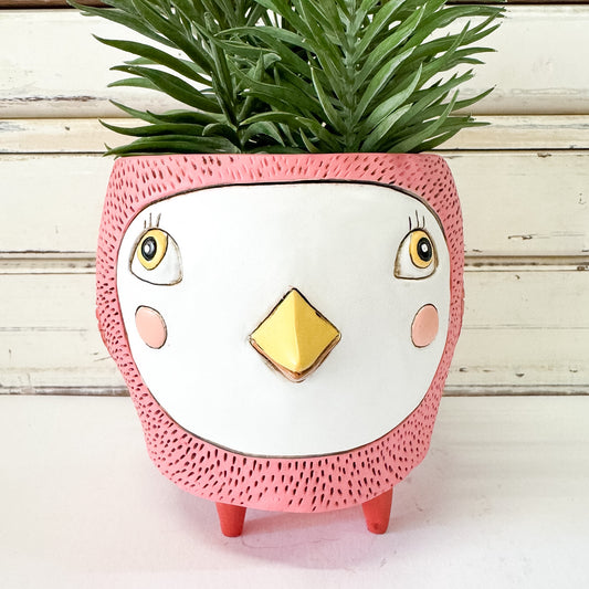 Pink bird-shaped planter Allen Designs | Birdie Salmon Planter