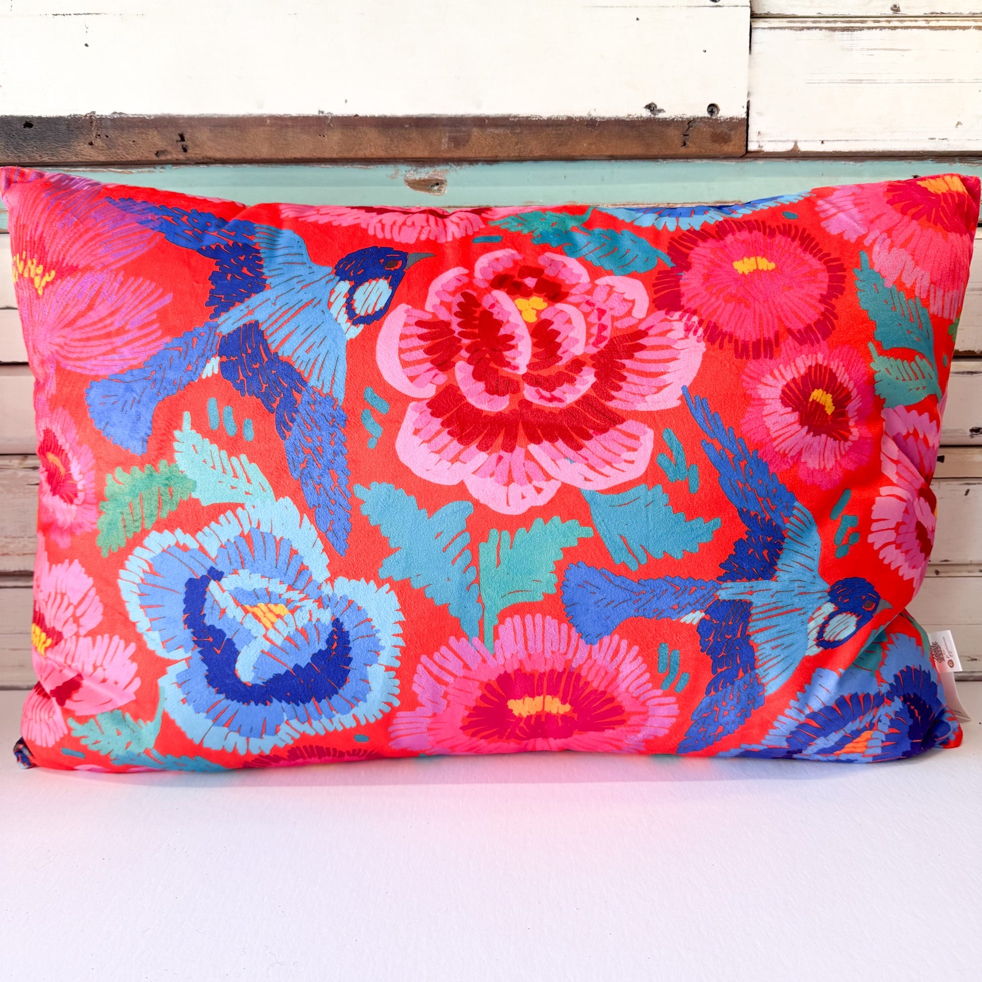 Colorful floral and bird patterned pillow Anna Chandler Design - Birds & Roses Cushion 40x60cm