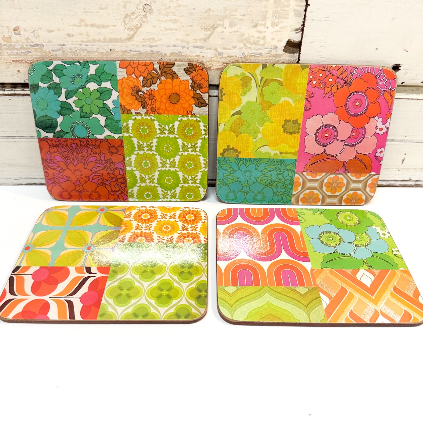 Set of colorful patterned coasters 
Anna Chandler Design - Coaster Set 4 - Seventies