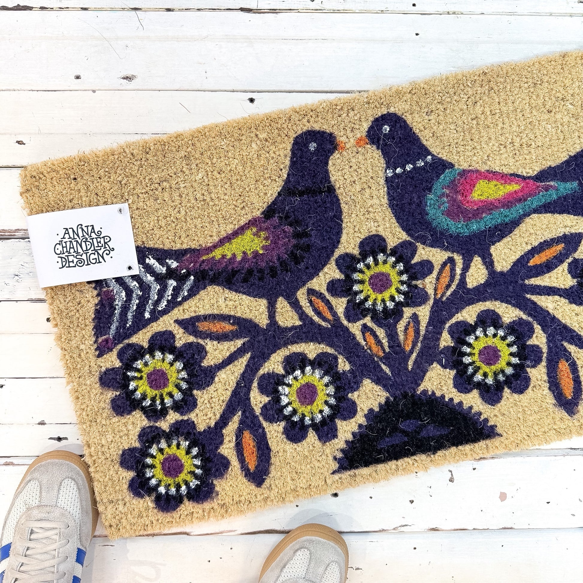 Decorative doormat with birds and flowers Anna Chandler Design - Doormat - Blue Birds