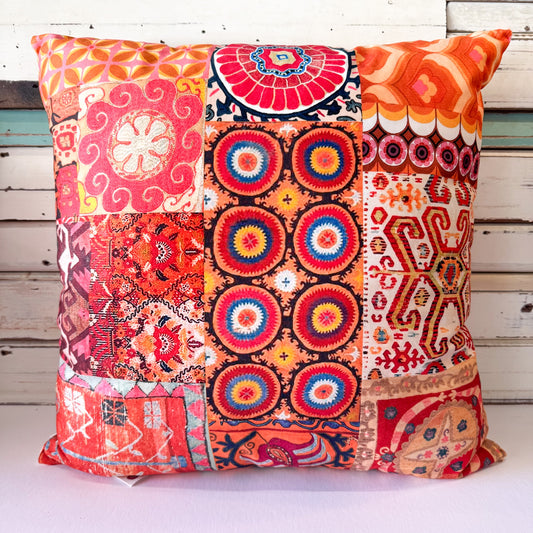 Colourful printed patchwork pillow with geometric patterns
Anna Chandler Design - Marrakesh Express Cushion 50cm