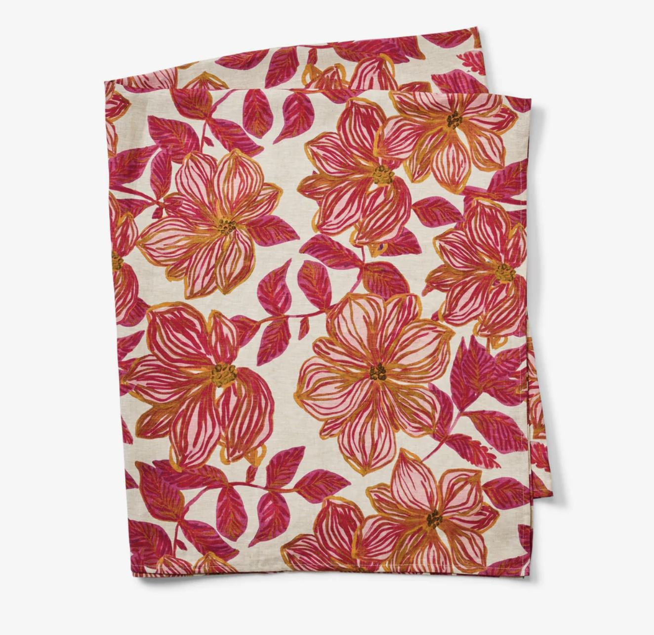 Bonnie & Neil - Azalea Pink Tablecloth - 250x170cm Floral patterned linen Tablecloth with pink and orange flowers printed on linen. 