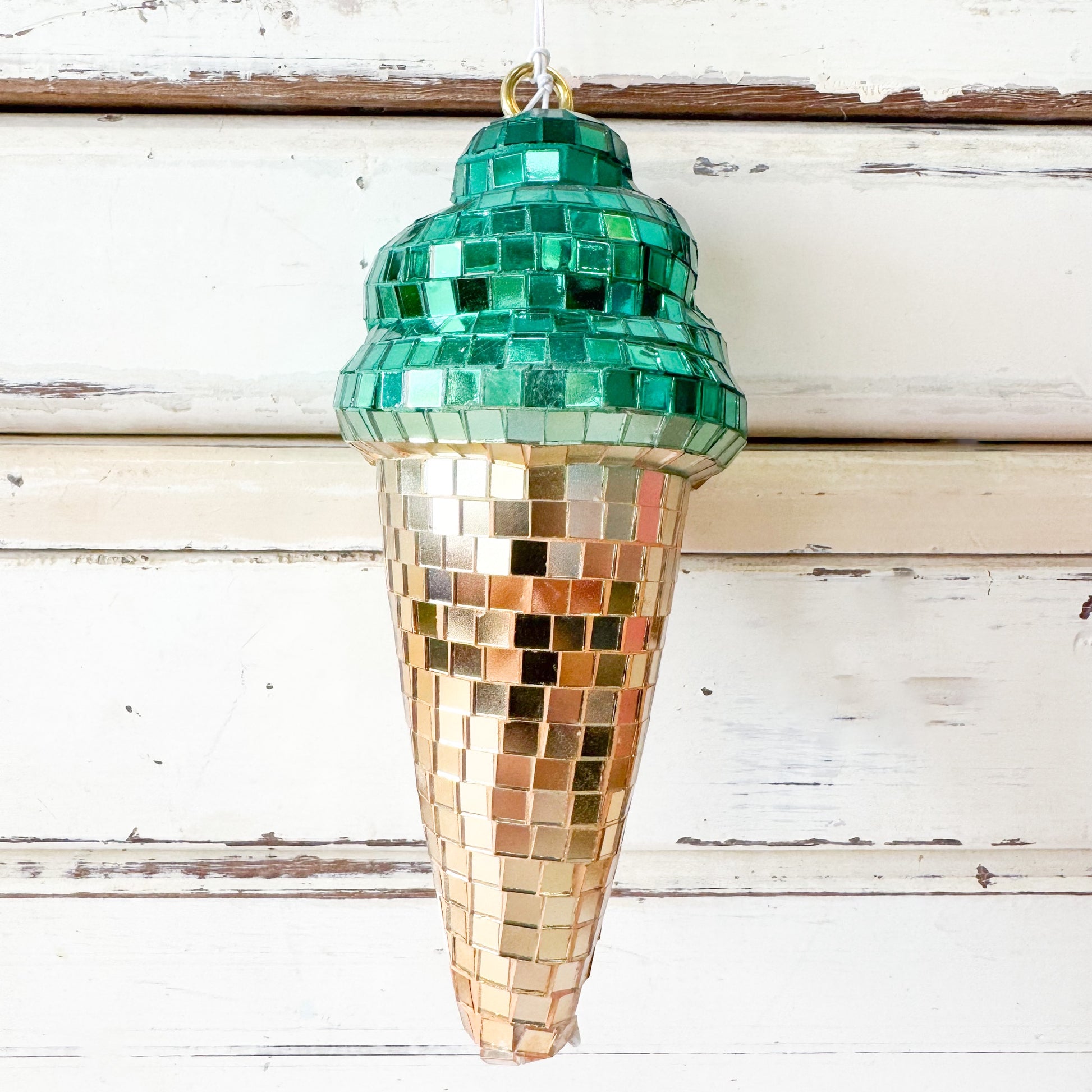 Decorative ice cream cone ornament with mosaic pattern Christmas Decoration -  Disco Icecream Cone Decoration