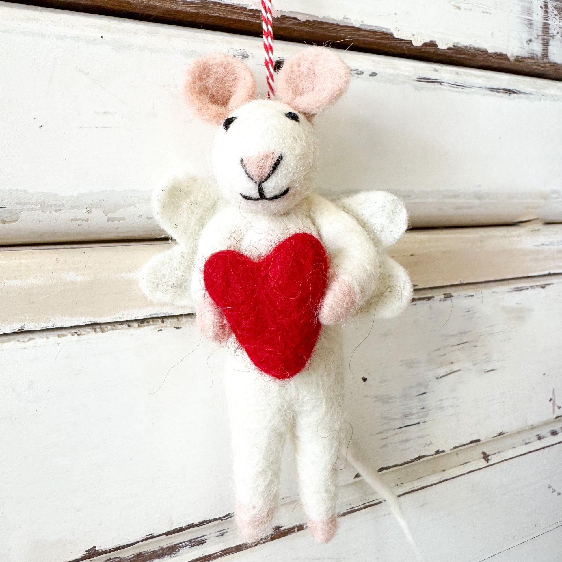 Mouse decoration with a red heart - Christmas Decorations- Mouse Angelica