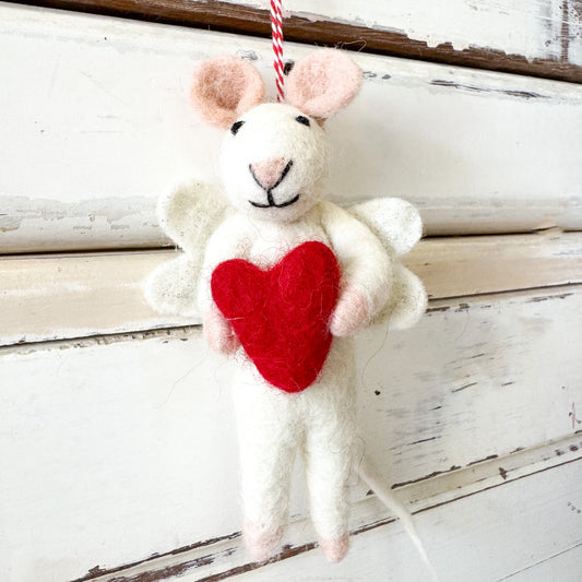 Mouse decoration with a red heart - Christmas Decorations- Mouse Angelica