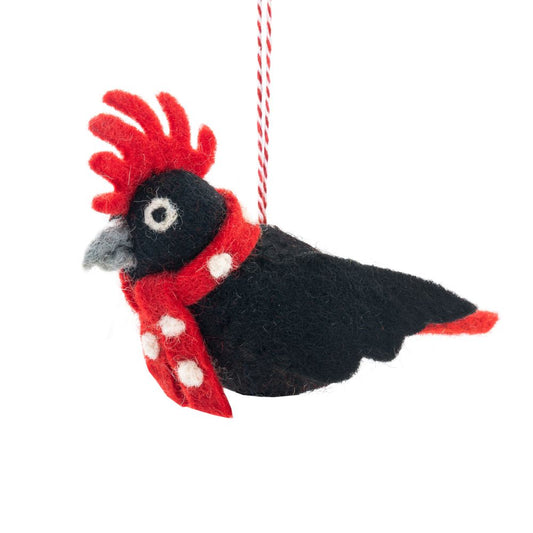 Felt cockatoo ornament with red crest and black body - Christmas Decorations - Black Cockatoo Carter