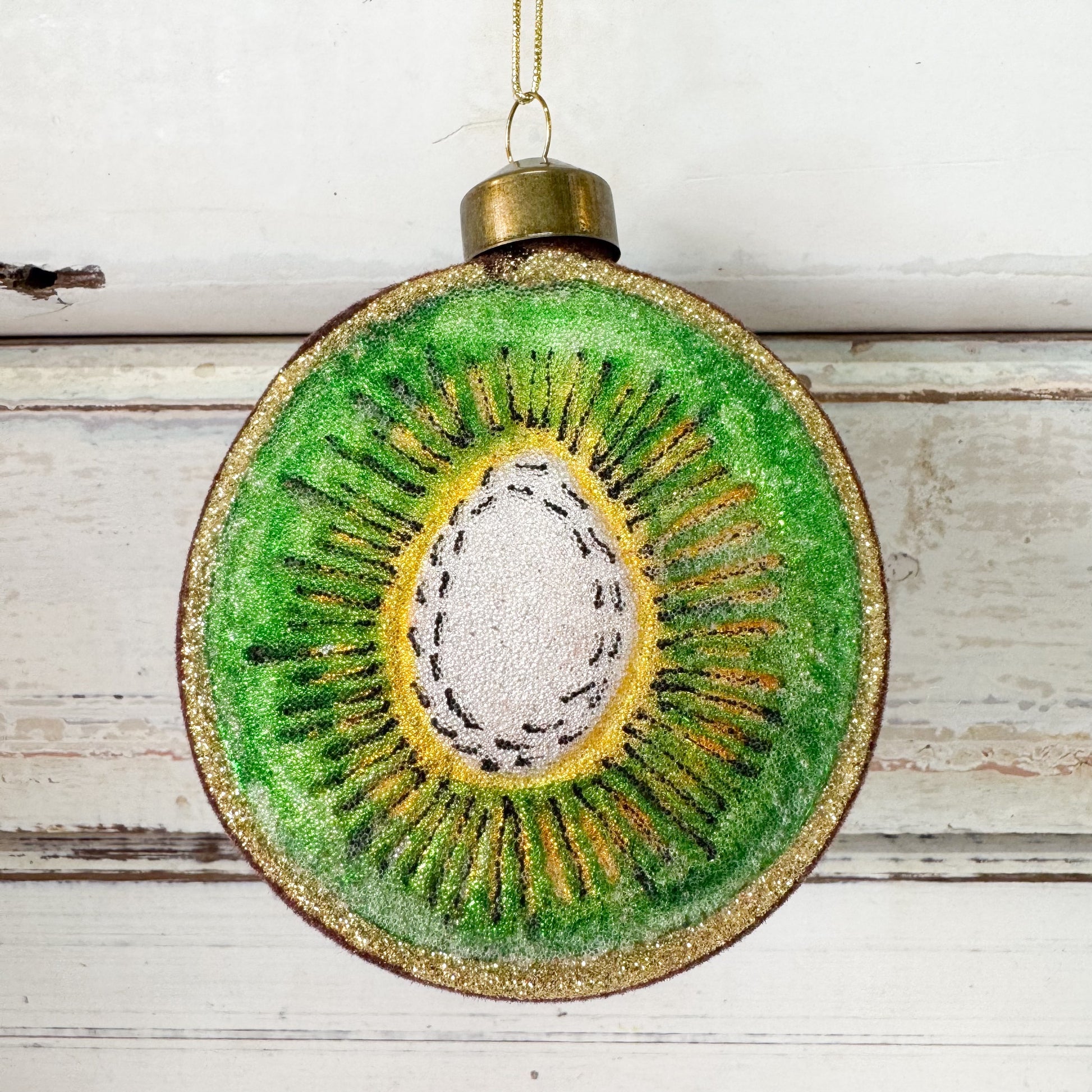 Decorative ornament shaped like a kiwi fruit Christmas Decorations - Sugared Kiwi Fruit Decoration