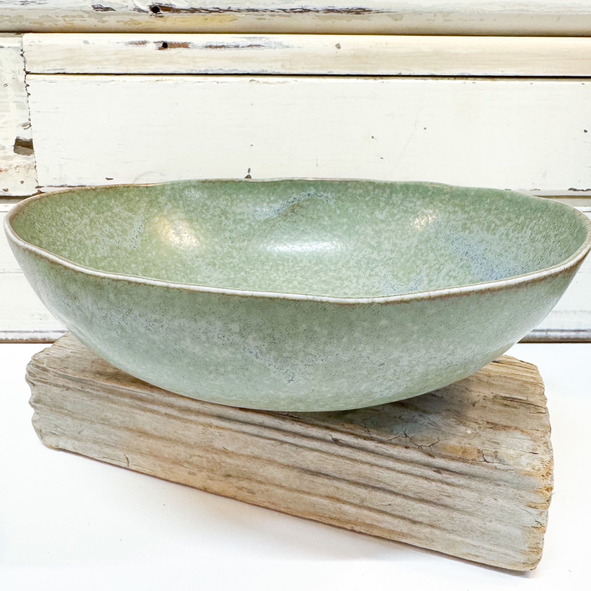 Concept Japan - Wabisabi Green Oval Bowl. Green ceramic bowl 