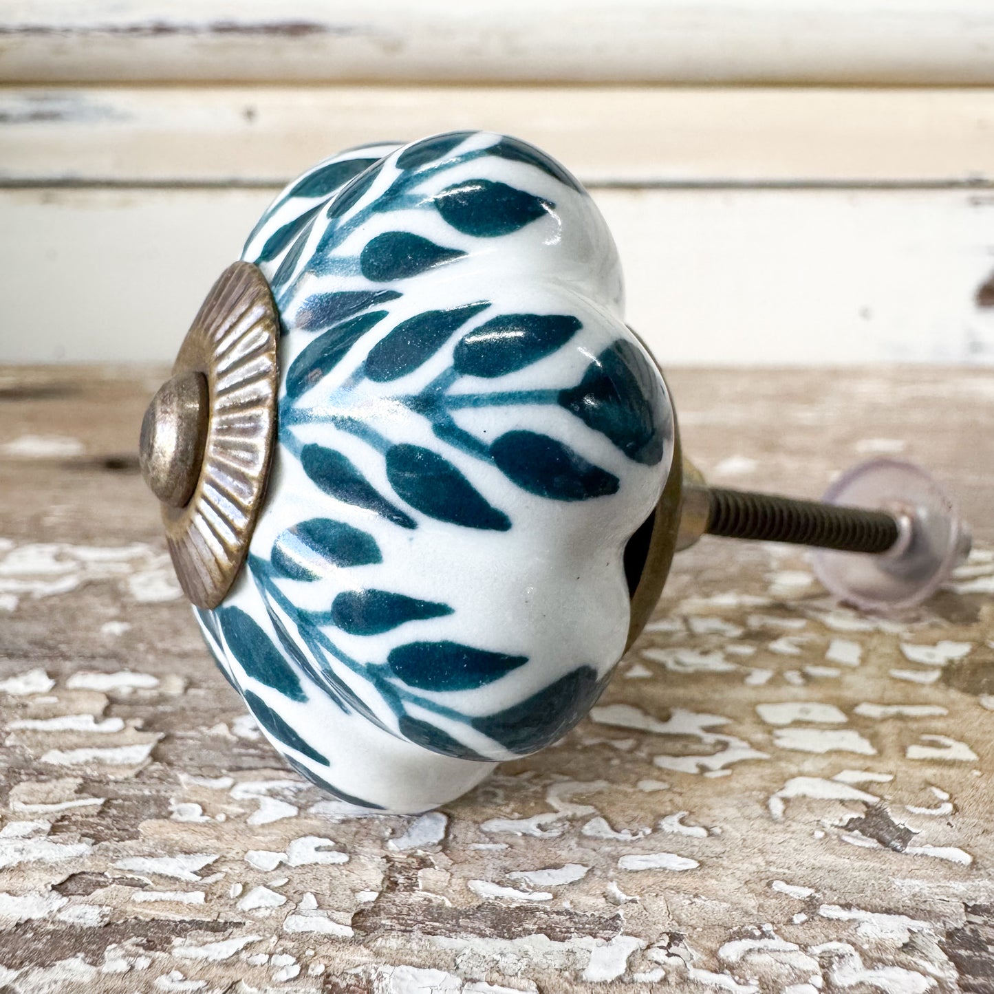 Turquoise Leaf Ceramic Doorknob