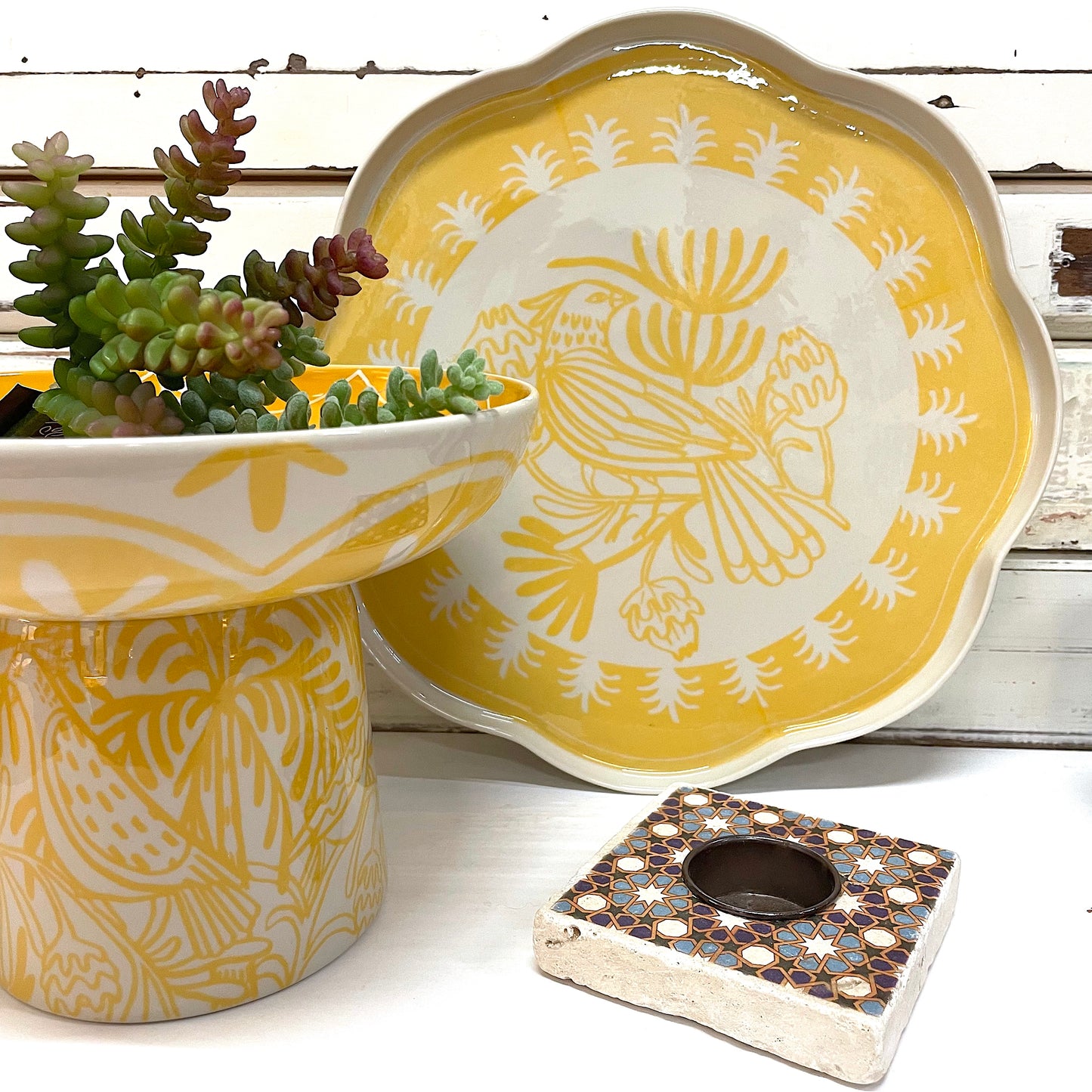 Del Sol Footed Platter Mustard