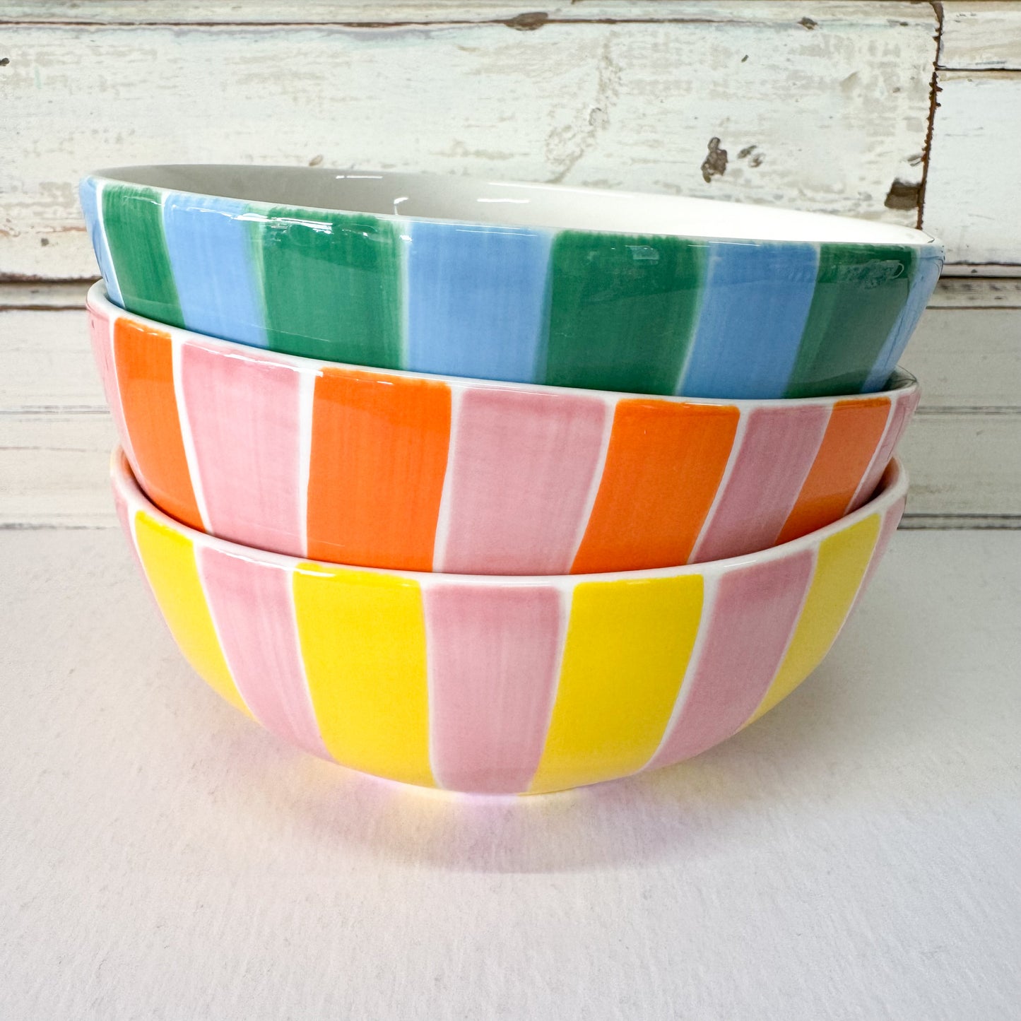 Medium Bowl - Pink & Yellow Stripe