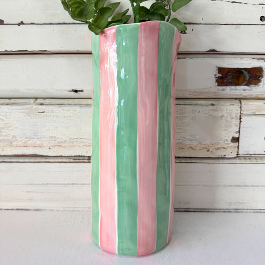 Medium Vase - Pink & Green Stripe