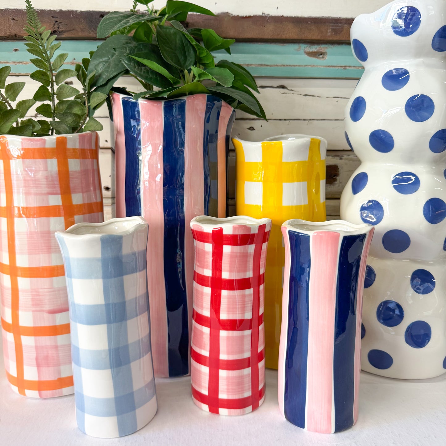 Large Vase - Navy & Pink Stripe