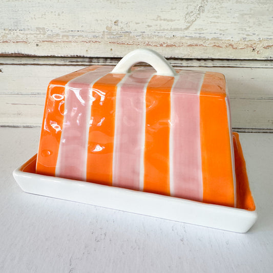 Butter Dish - Pink & Orange Stripe