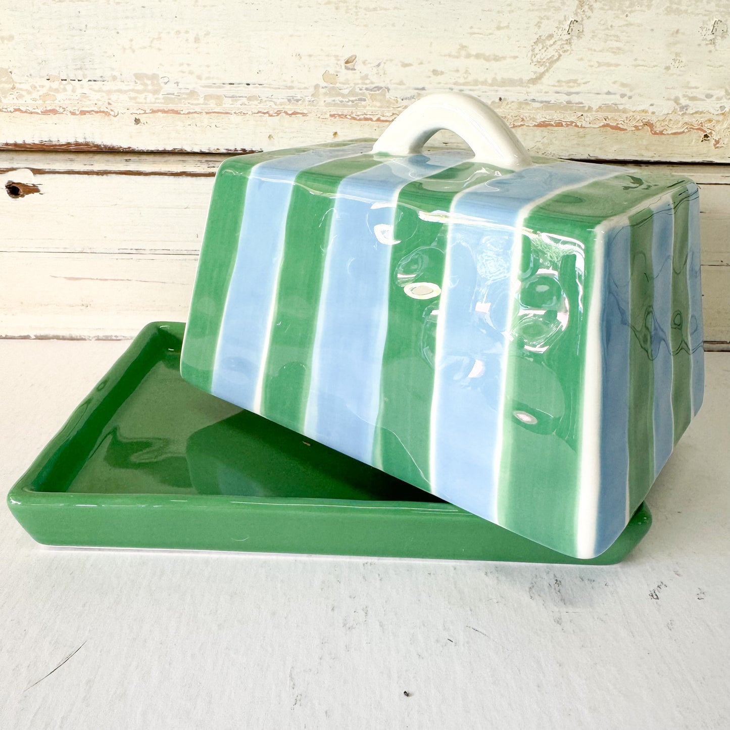 Butter Dish - Cornflower Blue & Green