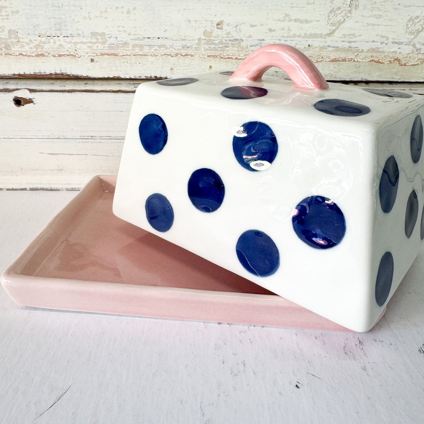 Butter Dish - Navy Spots