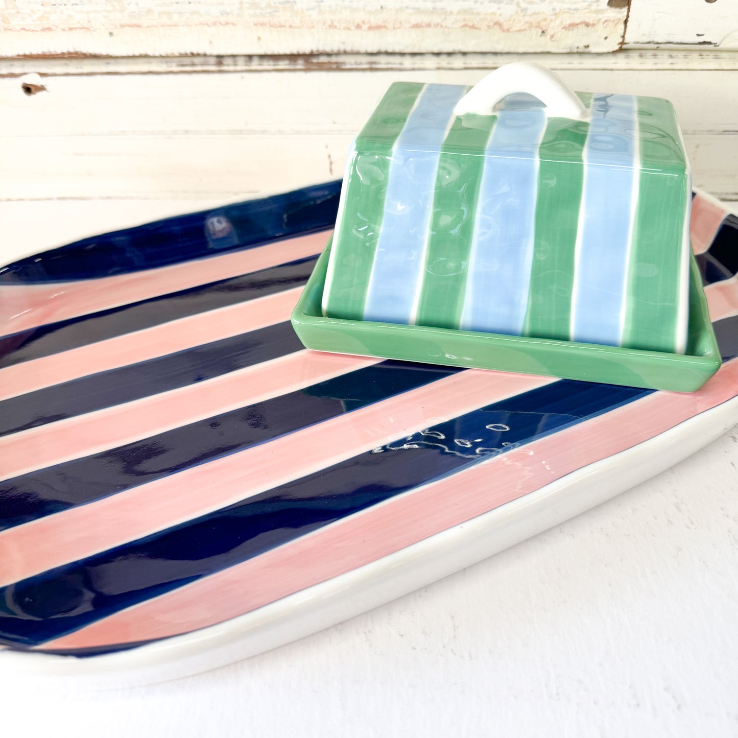 Butter Dish - Cornflower Blue & Green