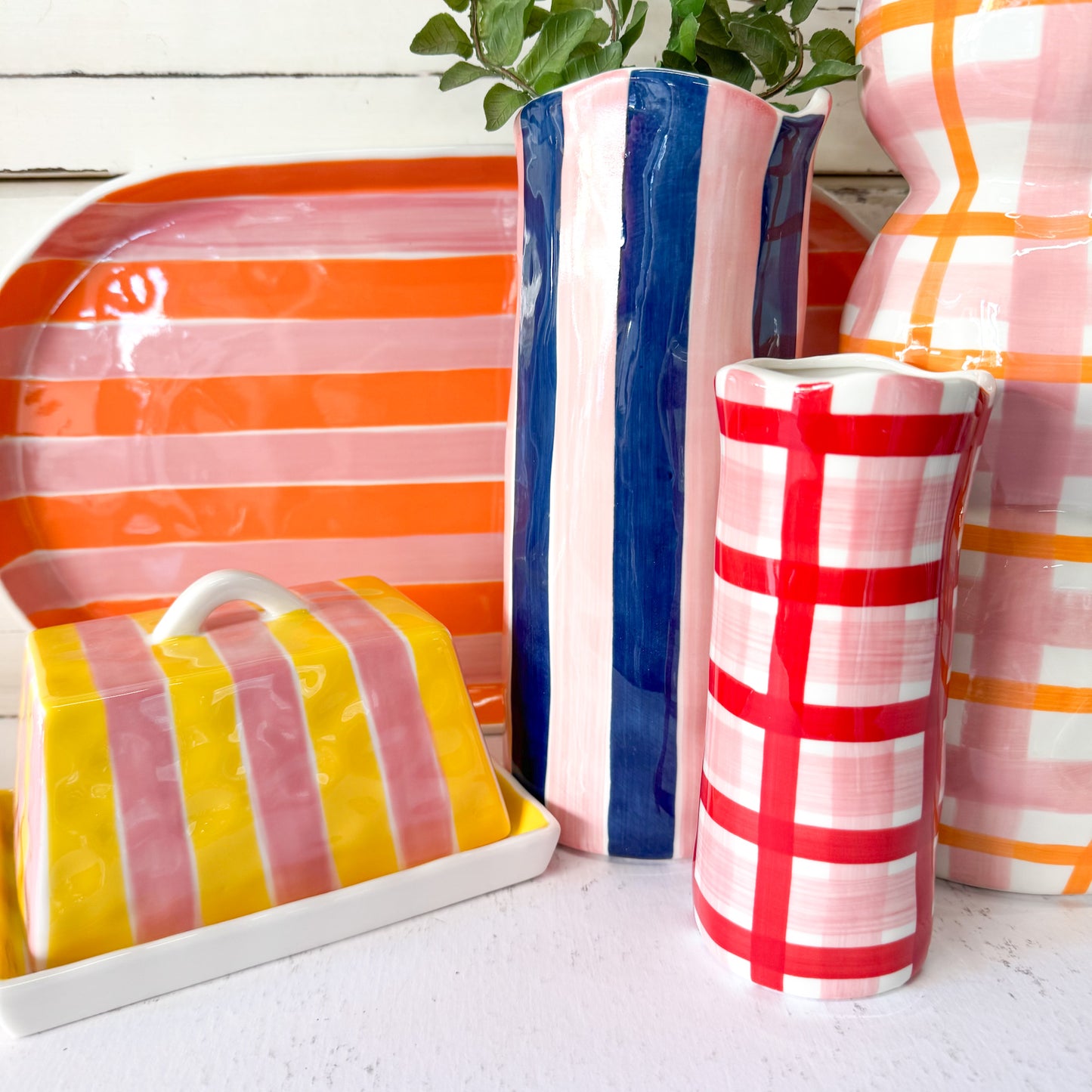 Large Vase - Navy & Pink Stripe
