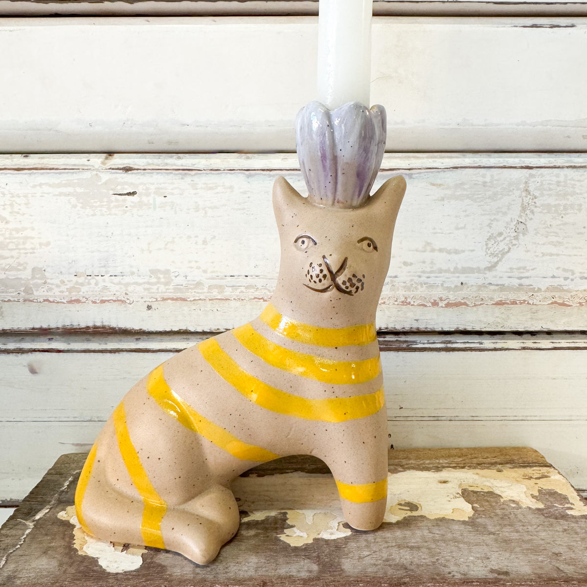 Stripy Cat Candle Holder