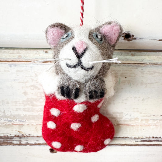 Felt Cat Grey Stocking