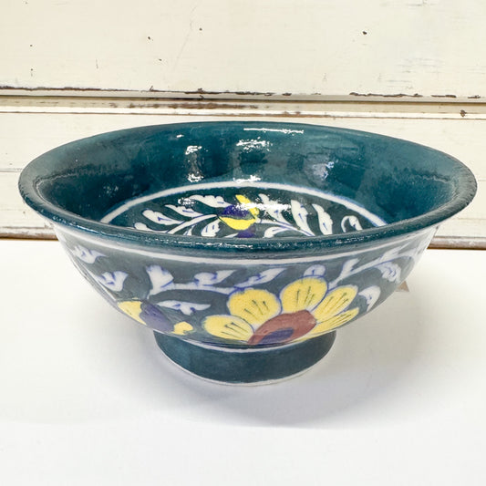 Indian Ceramics - Buttercup Bowl 17cm. Ceramic bowl with floral design on a white background