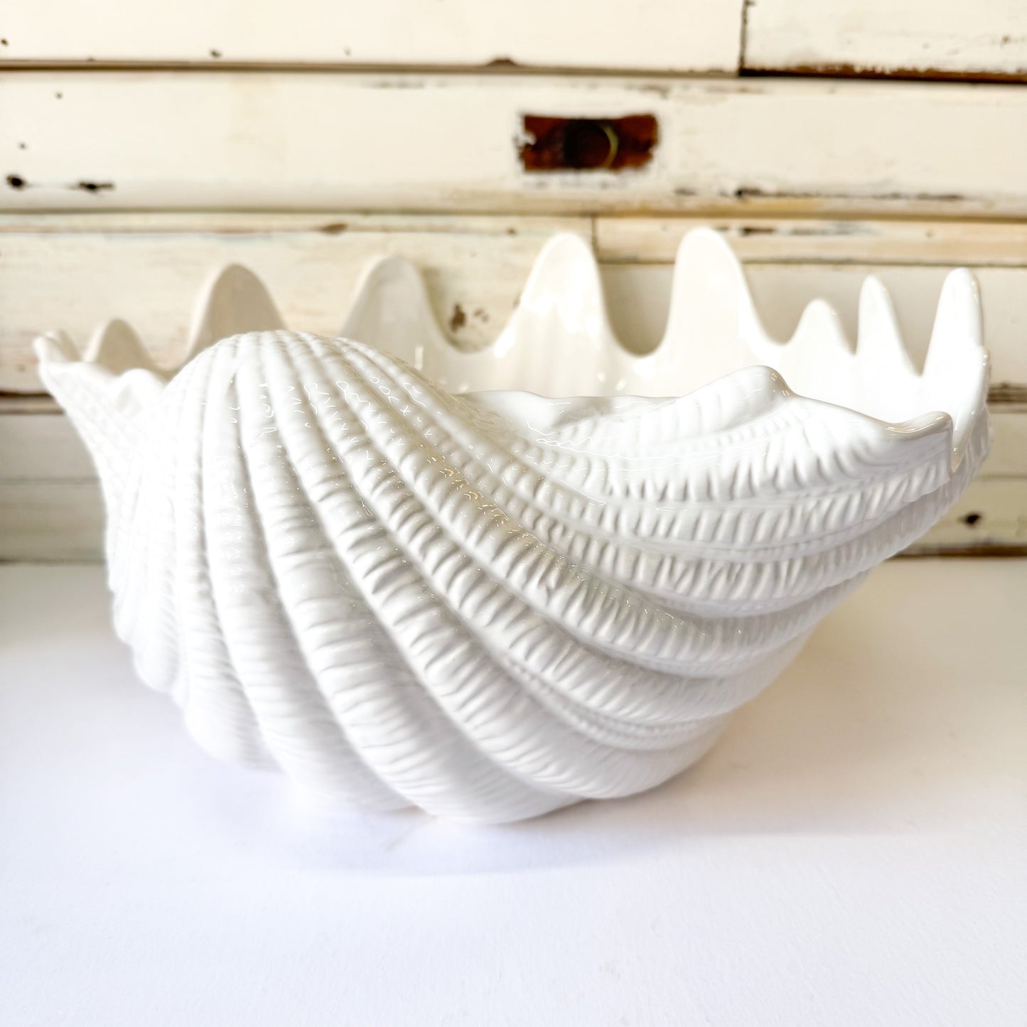 Large White ceramic shell-shaped bowl 
