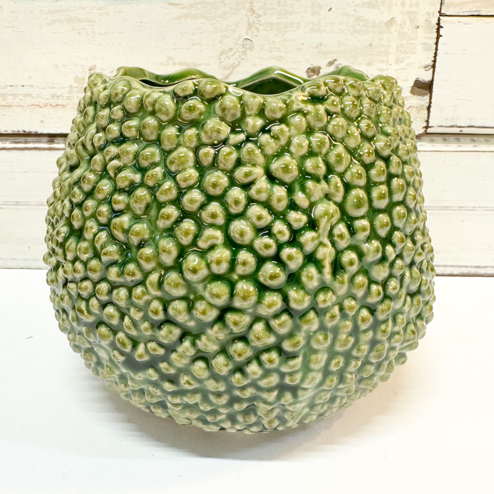 Green textured vase or planter - Ivory House - Lychee Planter - Small