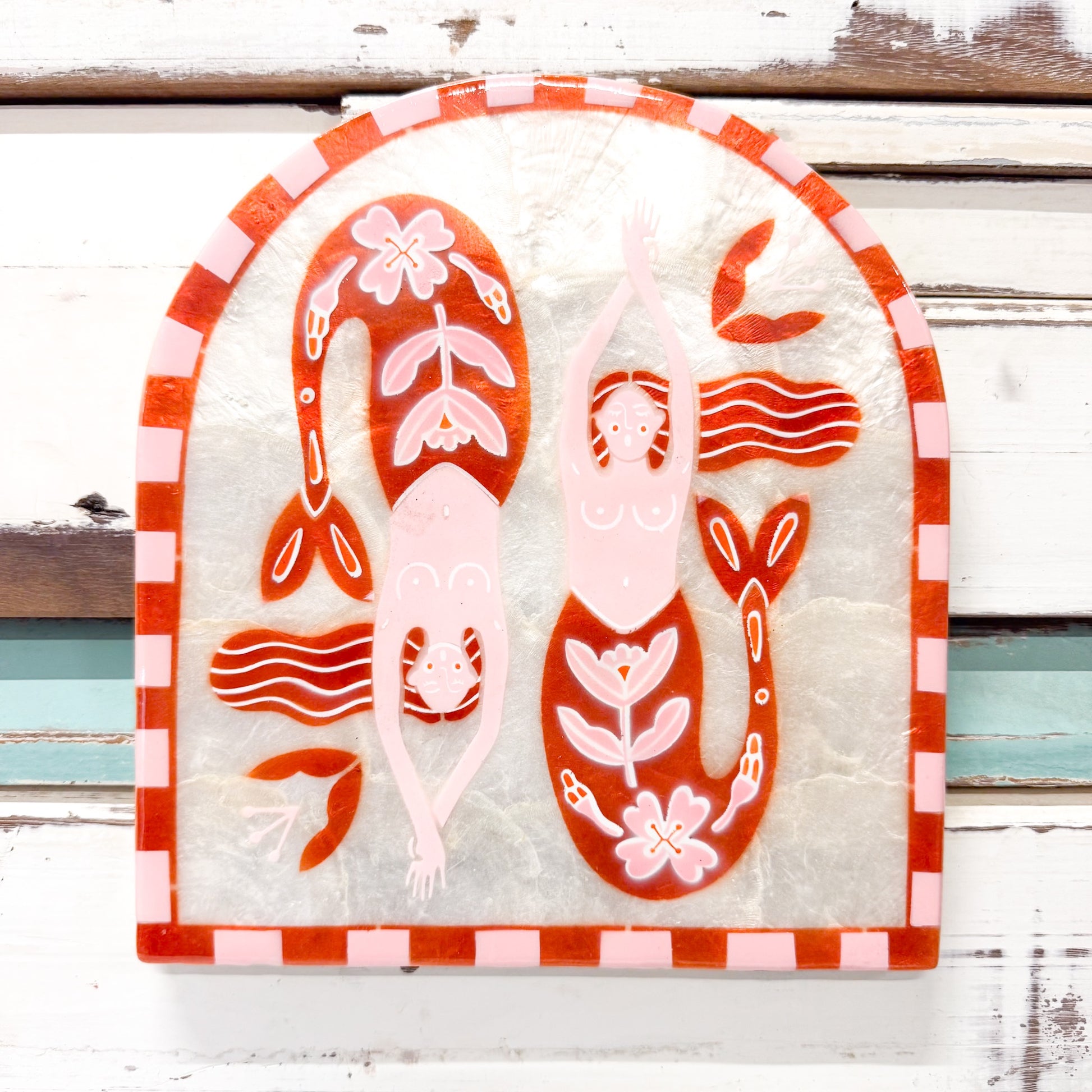 JONES AND CO TWO MERMAIDS CAPIZ SHELL TILE