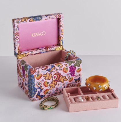Decorative jewellery box with floral pattern and pink interior - Kip & Co - Lyon Velvet Jewellery Box Large