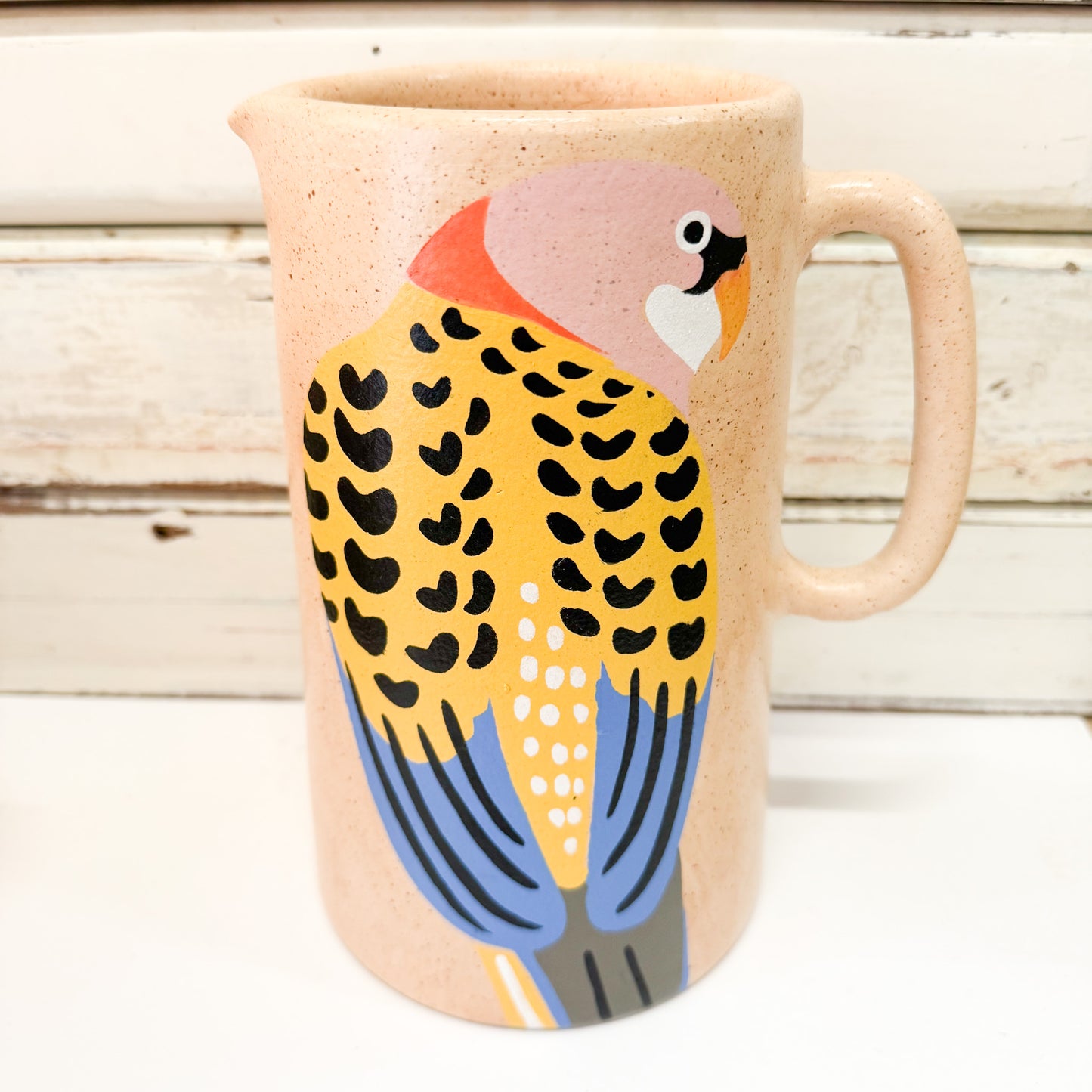 Ceramic jug with a rosella bird design Jones & Co - Aerial Rosella Jug