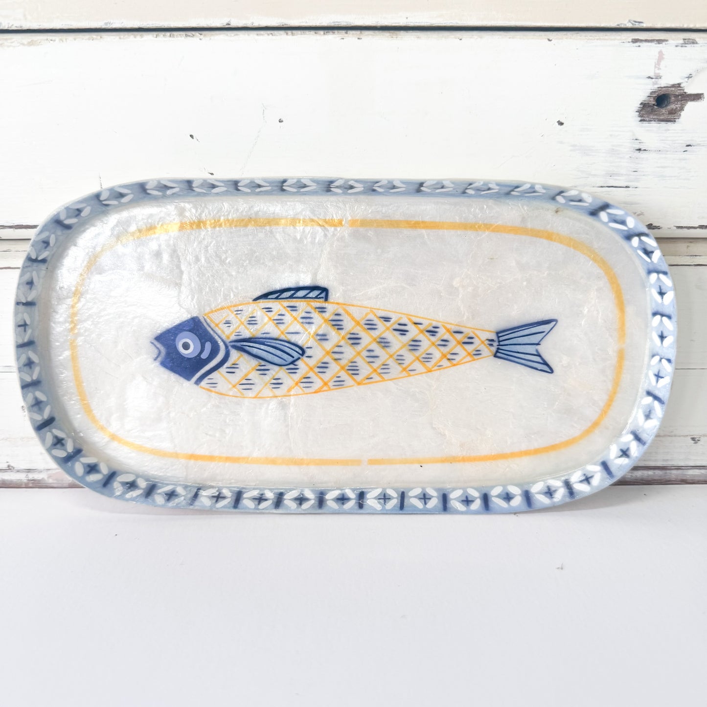 Decorative ceramic plate with a fish design. Jones & Co - Atlantic Fish Tray