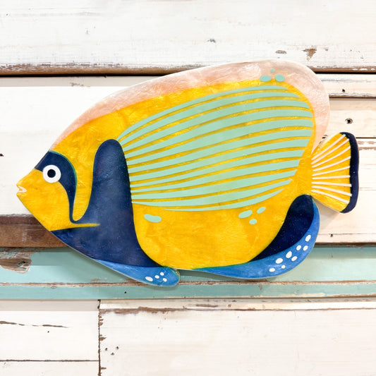 Decorative angel fish capiz shell art with yellow and blue 