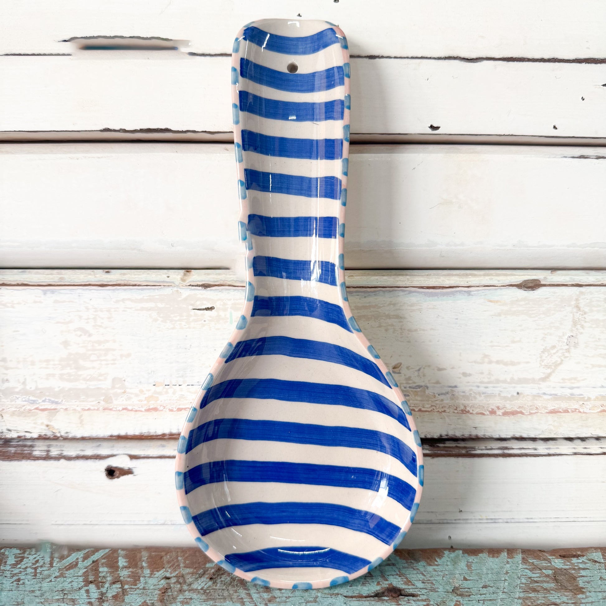 Blue and white striped ceramic spoon rest - Jones & Co - Bloomie Blue Stripe Spoon Rest