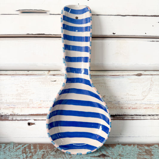 Blue and white striped ceramic spoon rest - Jones & Co - Bloomie Blue Stripe Spoon Rest