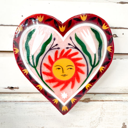 Heart-shaped capiz shell tile with sun design Jones & Co - Fable Sun Pink Heart