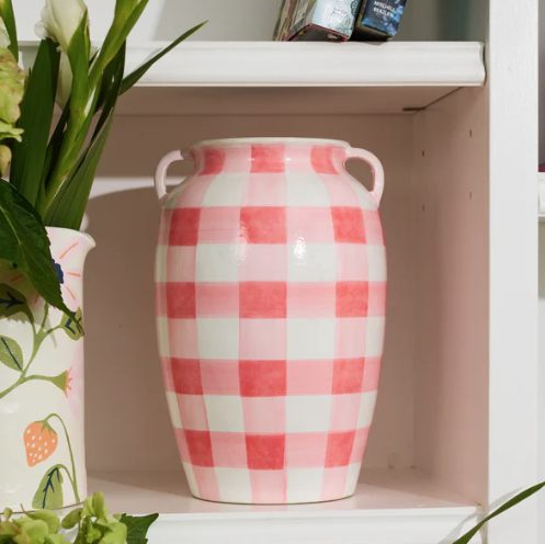 Pink and white checkered vase -Jones & Co - Fresco Check Vase